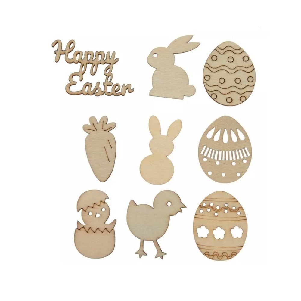 Unfinished Wood Easter Craft Shapes Assorted Bunnies Eggs Chicks 45pc Set Box